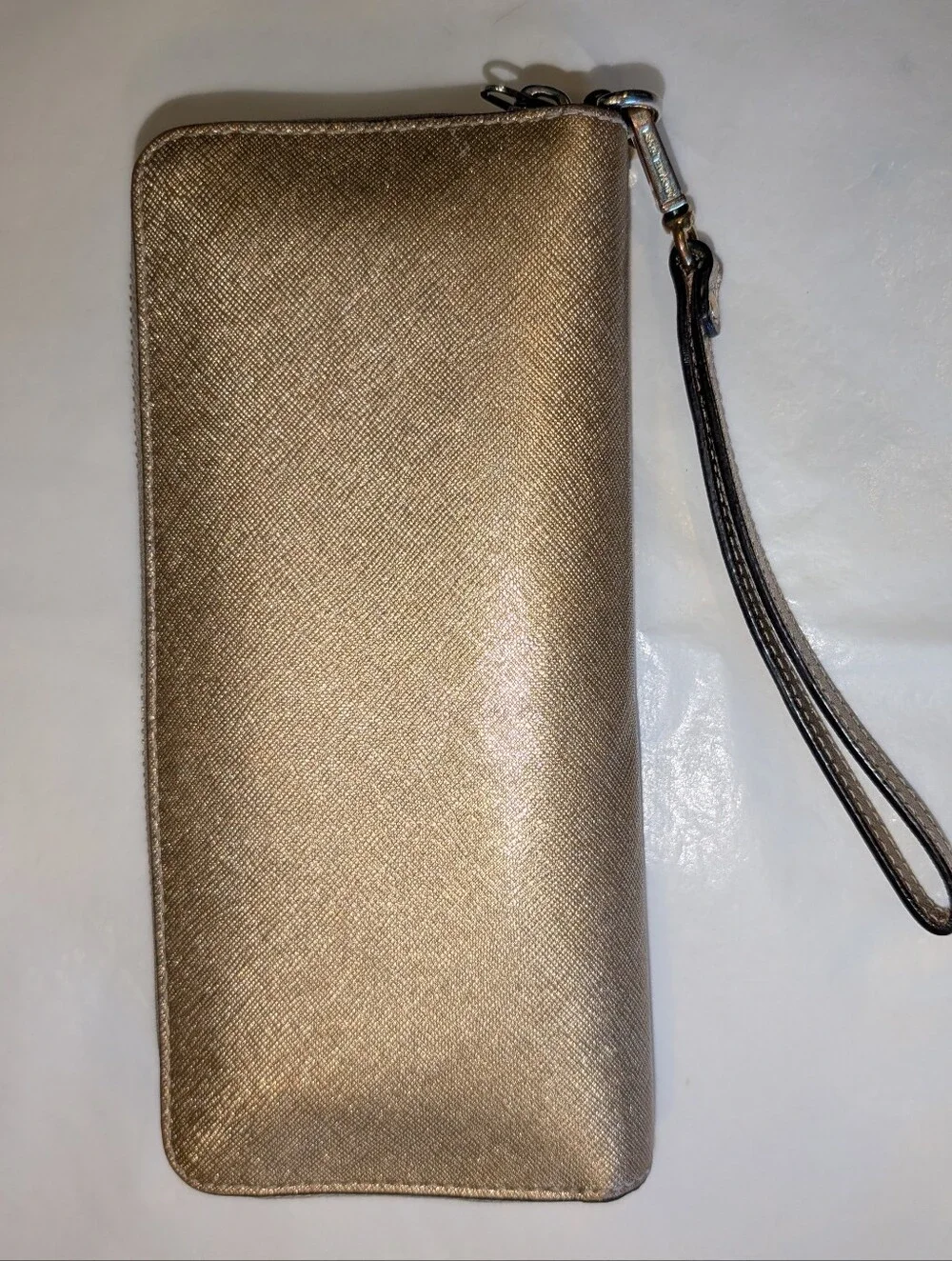 Michael Kors Jet Set Metallic Gold Saffiano Leather Zip Wallet‎ Wristlet luxury